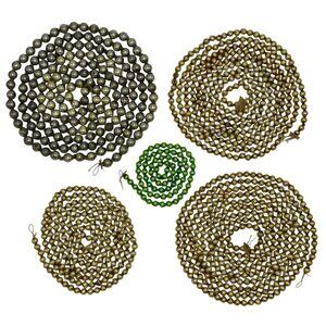 Vintage Gold Silver Green Mercury Glass Beaded Garland / 5 Strands (31 Ft Total)